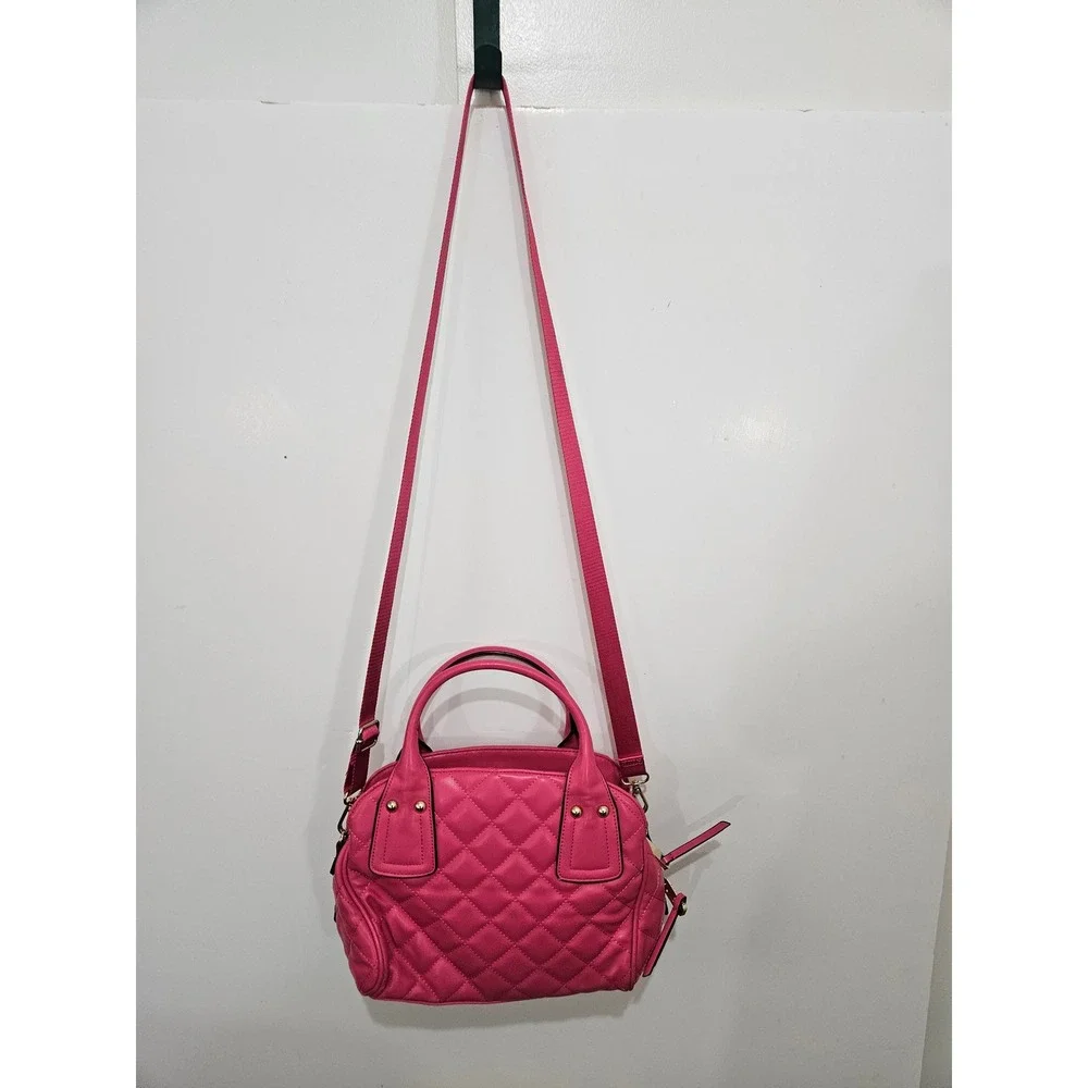 Juicy Couture Hot Pink Quilted Satchel Crossbody Bag Gold Heart Lock Detail